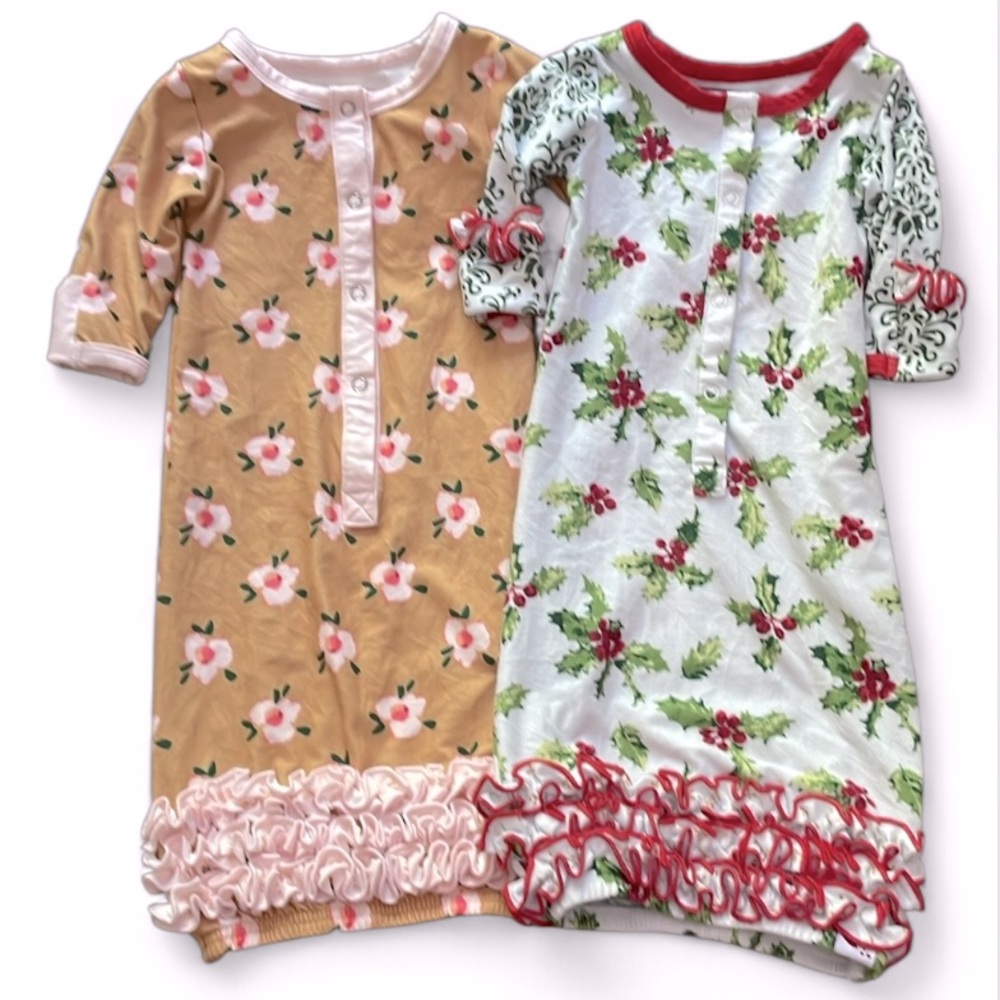 SWEET HONEY (2) Floral Layette Sleep Gowns sz NB Infant Newborn